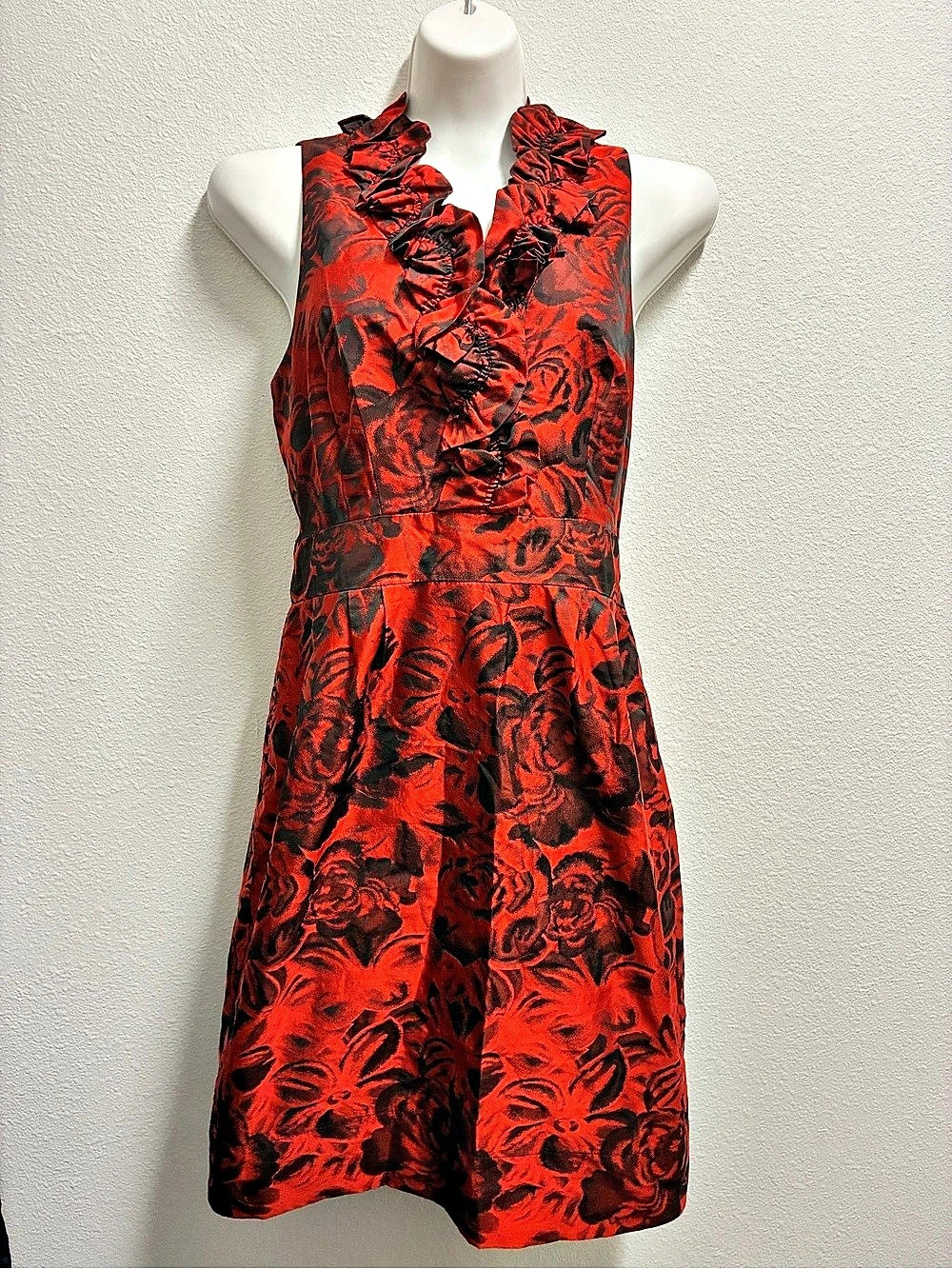 Dressbarn Moody Floral Ruffled Mini Dress in Red & Black for the Romantic Goth